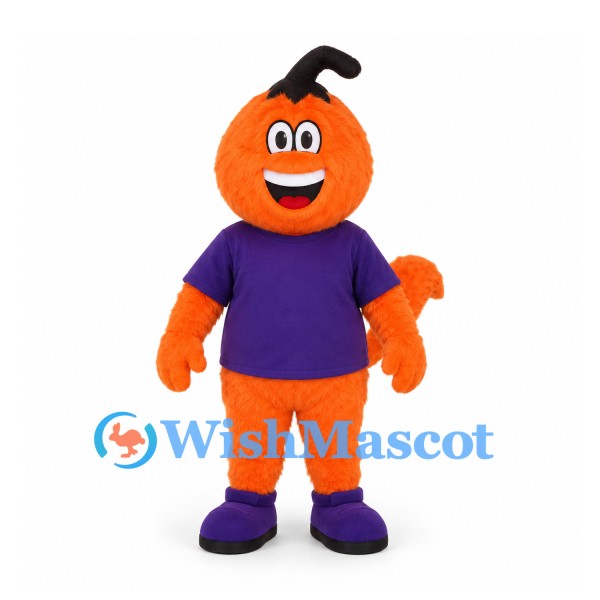 Orange Monster Mascot Costume with Purple Shirt and Curved Tail