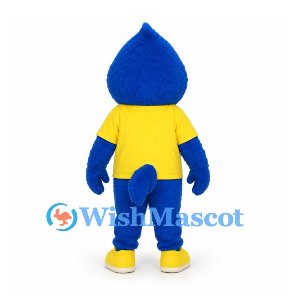 Blue Monster Mascot Costume with Yellow Shirt and Curved Tail