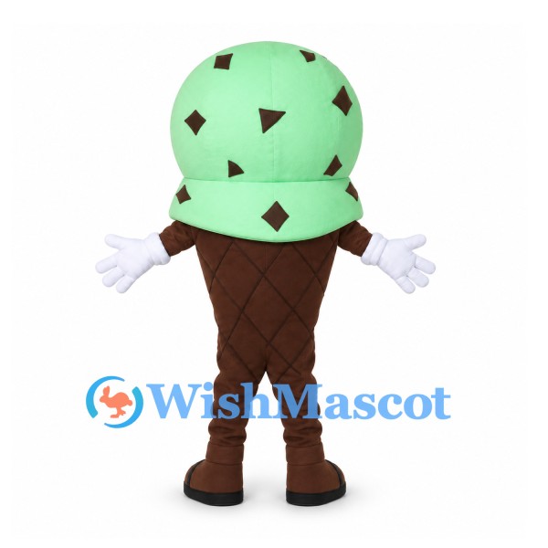 Ice Cream Cone Mascot Costume with Green Chocolate Chip Scoop