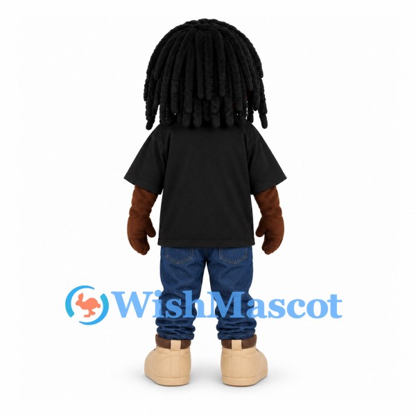 Boy Mascot Costume with Black Hair and Black Shirt