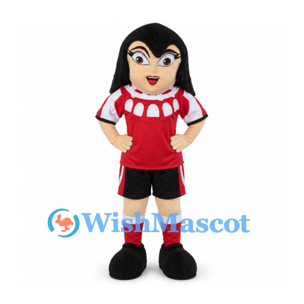 Girl Mascot Costume with Red Soccer Uniform and Glasses