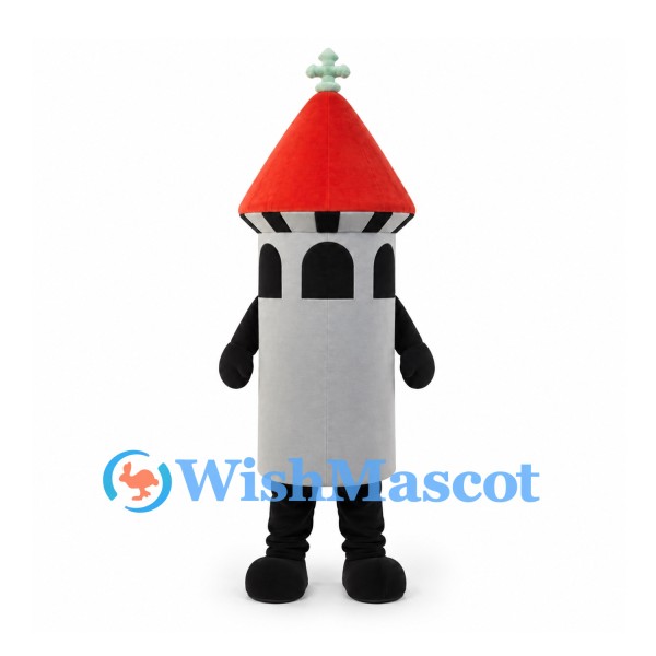 Tower Mascot Costume in Gray with Red Roof