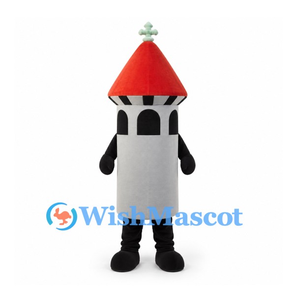 Tower Mascot Costume in Gray with Red Roof