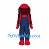 Rag Doll Mascot Costume with Navy Overalls and Red Braids