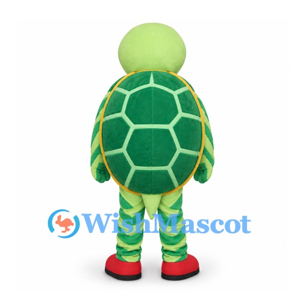Turtle Mascot Costume in Green with Yellow Belly and Patterned Shell
