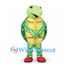 Turtle Mascot Costume in Green with Yellow Belly and Patterned Shell