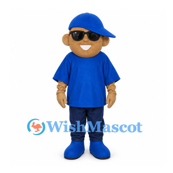 Boy Mascot Costume with Blue Shirt and Sunglasses