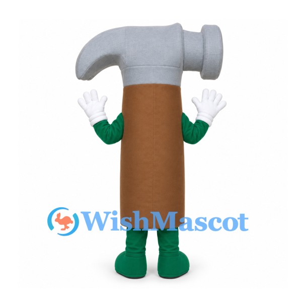 Hammer Mascot Costume with Silver Head and Brown Handle