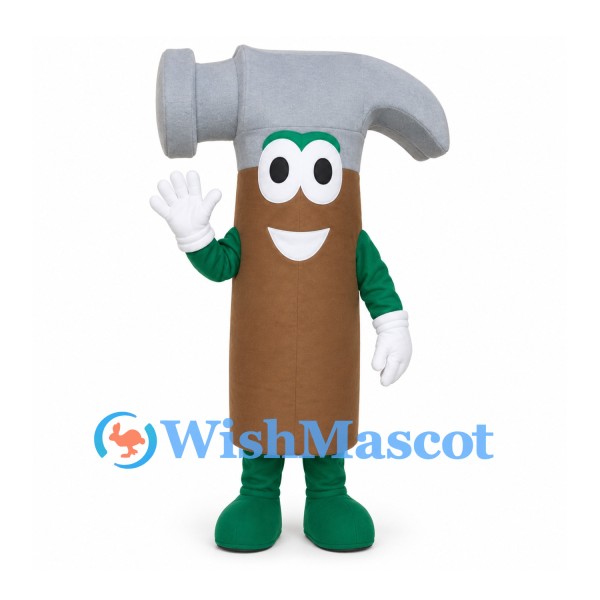 Hammer Mascot Costume with Silver Head and Brown Handle