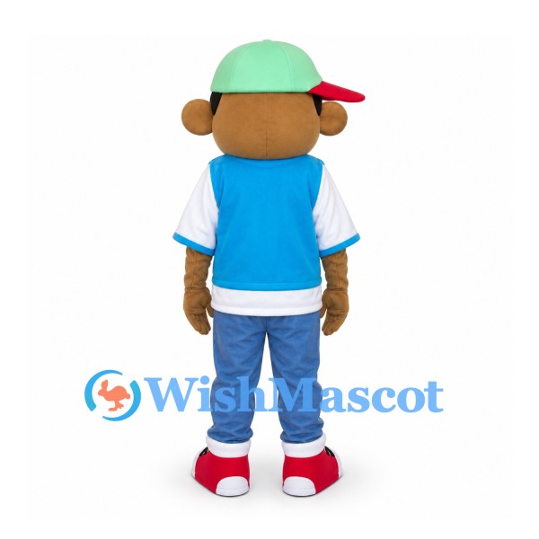 Boy Mascot Costume with Blue Vest and Green Cap