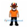 Bull Mascot Costume with Orange Shirt and Flame Head Tuft