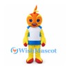 Bird Mascot Costume in Yellow with Orange Head and Blue Shorts