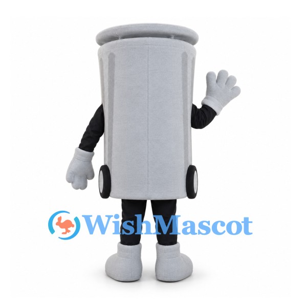 Trash Can Mascot Costume in Gray with Smiling Face