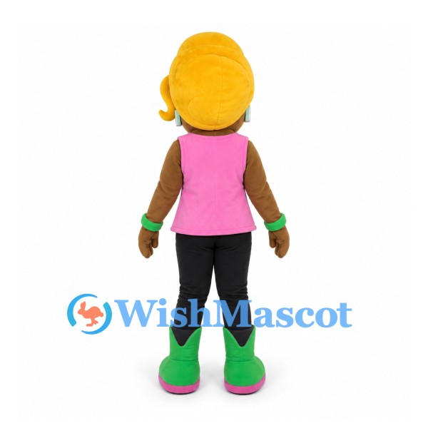 Woman Mascot Costume with Blonde Hair and Pink Top