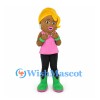 Woman Mascot Costume with Blonde Hair and Pink Top