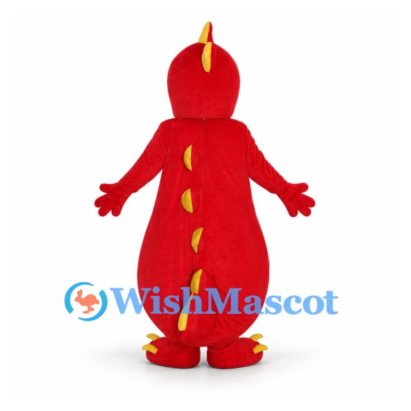 Dragon Mascot Costume in Red with Yellow Striped Belly