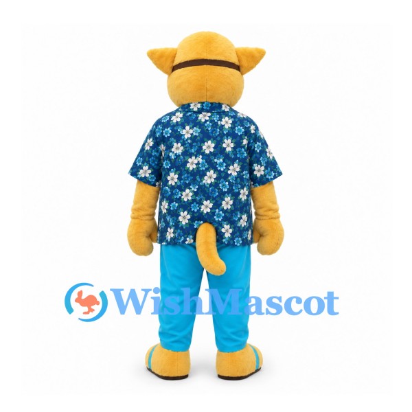 Cat Mascot Costume with Blue Floral Shirt and Sunglasses