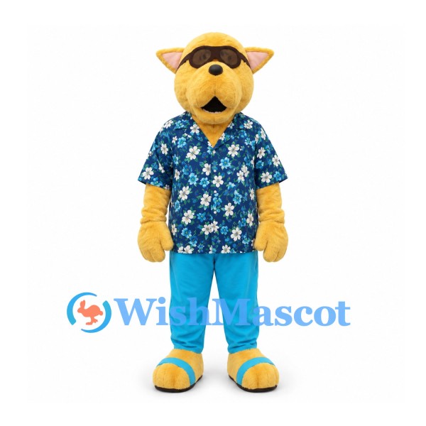 Cat Mascot Costume with Blue Floral Shirt and Sunglasses