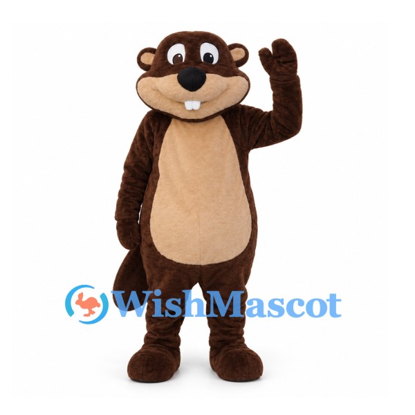 Beaver Mascot Costume in Brown with Cream Belly and Buck Teeth