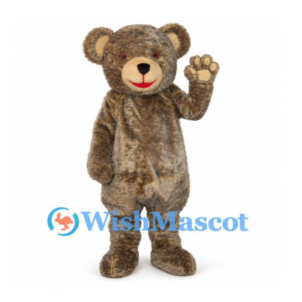 Bear Mascot Costume in Mottled Brown with Red Mouth