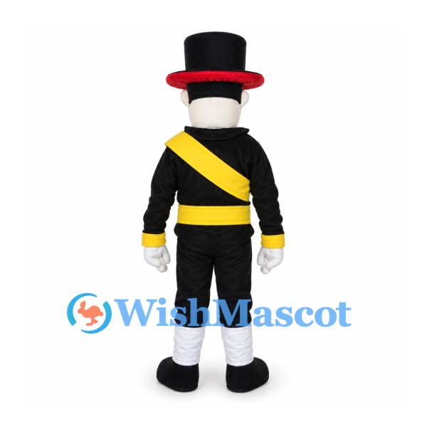 Man Mascot Costume with Black Top Hat and Yellow Sash