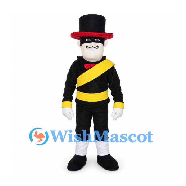 Man Mascot Costume with Black Top Hat and Yellow Sash