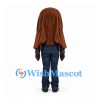 Woman Mascot Costume with Long Brown Hair and Dark Blue Outfit