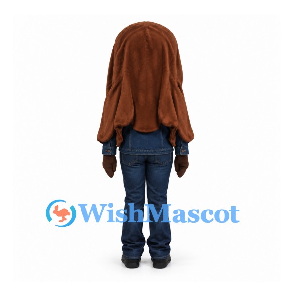 Woman Mascot Costume with Long Brown Hair and Dark Blue Outfit