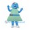 Robot Girl Mascot Costume with Blue Head and Green Trapezoid Dress