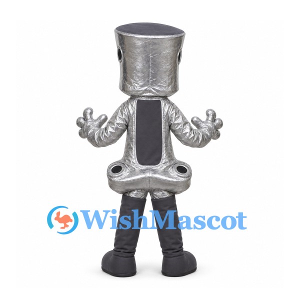 Piston Mascot Costume in Silver with Toothy Face