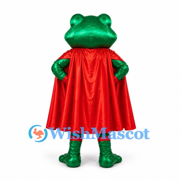 Frog Superhero Mascot Costume with Red Cape and Gold Belt
