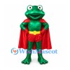 Frog Superhero Mascot Costume with Red Cape and Gold Belt