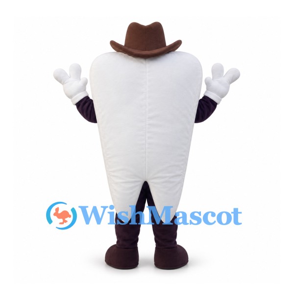 Tooth Cowboy Mascot Costume with Brown Hat and Gold Star