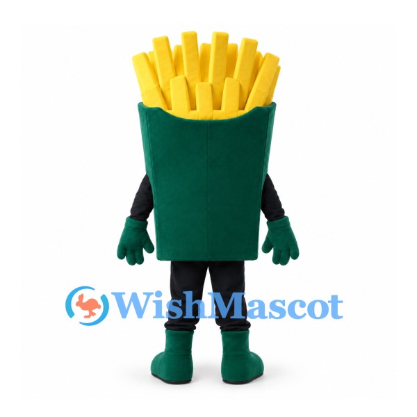 French Fries Mascot Costume in Green Carton with Smiling Face