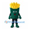 French Fries Mascot Costume in Green Carton with Smiling Face