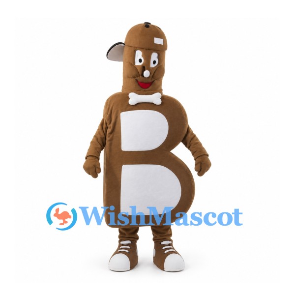 Letter B Mascot Costume in Brown with White Bow Tie
