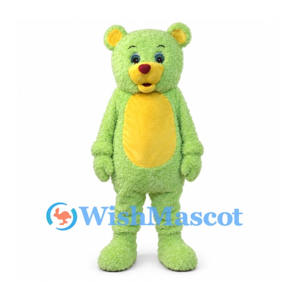 Bear Mascot Costume in Green with Yellow Belly