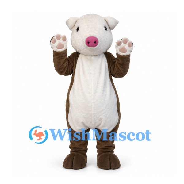 Pig Mascot Costume in Brown and White with Pink Nose