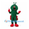 Caterpillar Mascot Costume in Green with Red Feet and Antennae