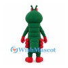 Caterpillar Mascot Costume in Green with Pink Bow and Red Feet