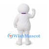 White Character Mascot Costume with Purple Neck Tie and Round Head