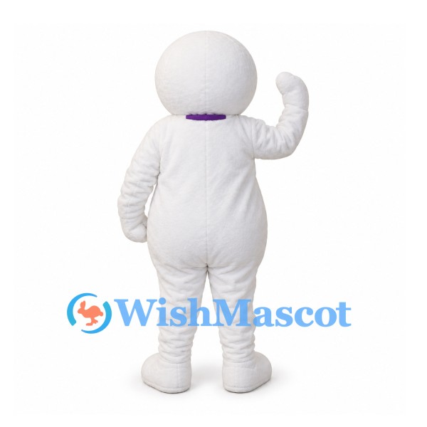 White Character Mascot Costume with Purple Neck Tie and Round Head