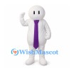 White Character Mascot Costume with Purple Neck Tie and Round Head