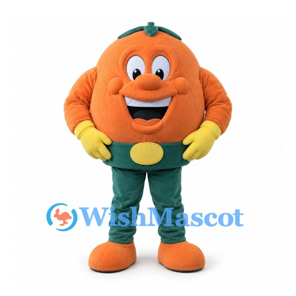 Pumpkin Mascot Costume with Green Pants and Yellow Belt