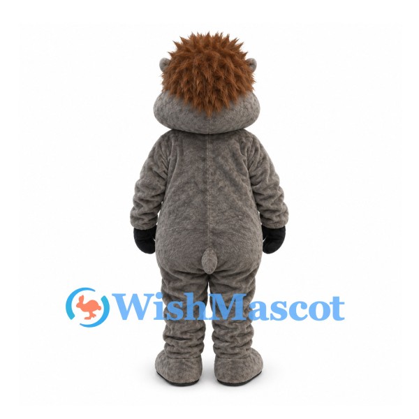 Hedgehog Mascot Costume in Gray with Brown Spikes and Bow Tie