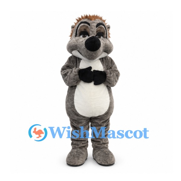 Hedgehog Mascot Costume in Gray with Brown Spikes and Bow Tie