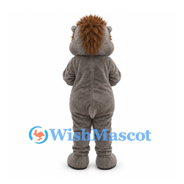 Hedgehog Mascot Costume in Gray with White Belly and Black Bow