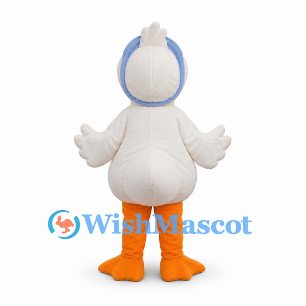 Duck Mascot Costume in White with Blue Bonnet