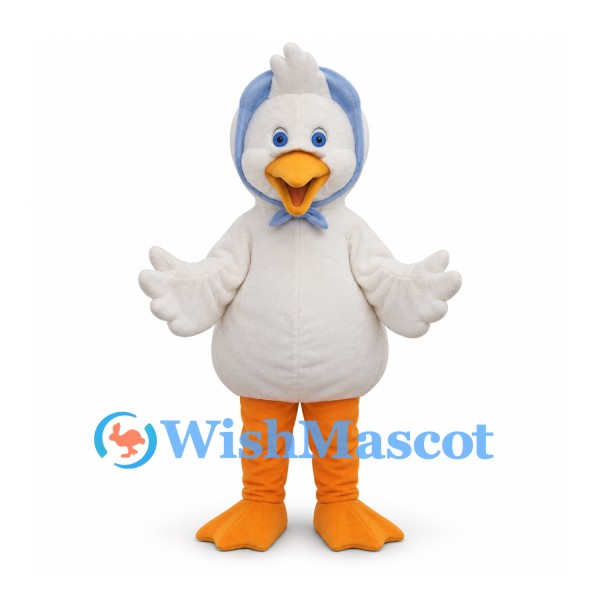 Duck Mascot Costume in White with Blue Bonnet