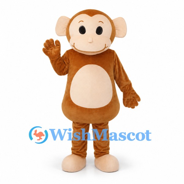 Monkey Mascot Costume in Tan with Cream Face and Belly